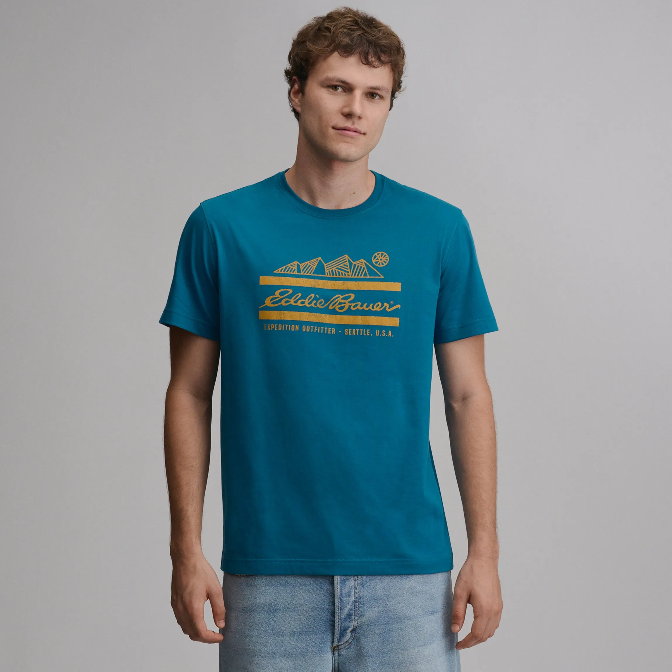 Kaos pria Men's EB Script Signature warna Meridian Blue koleksi Joy368