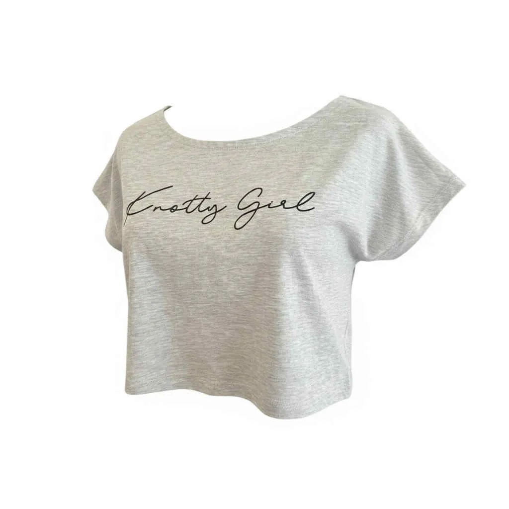 Knotty Girl Crop Tee warna light grey ukuran X-Large dari Joy368