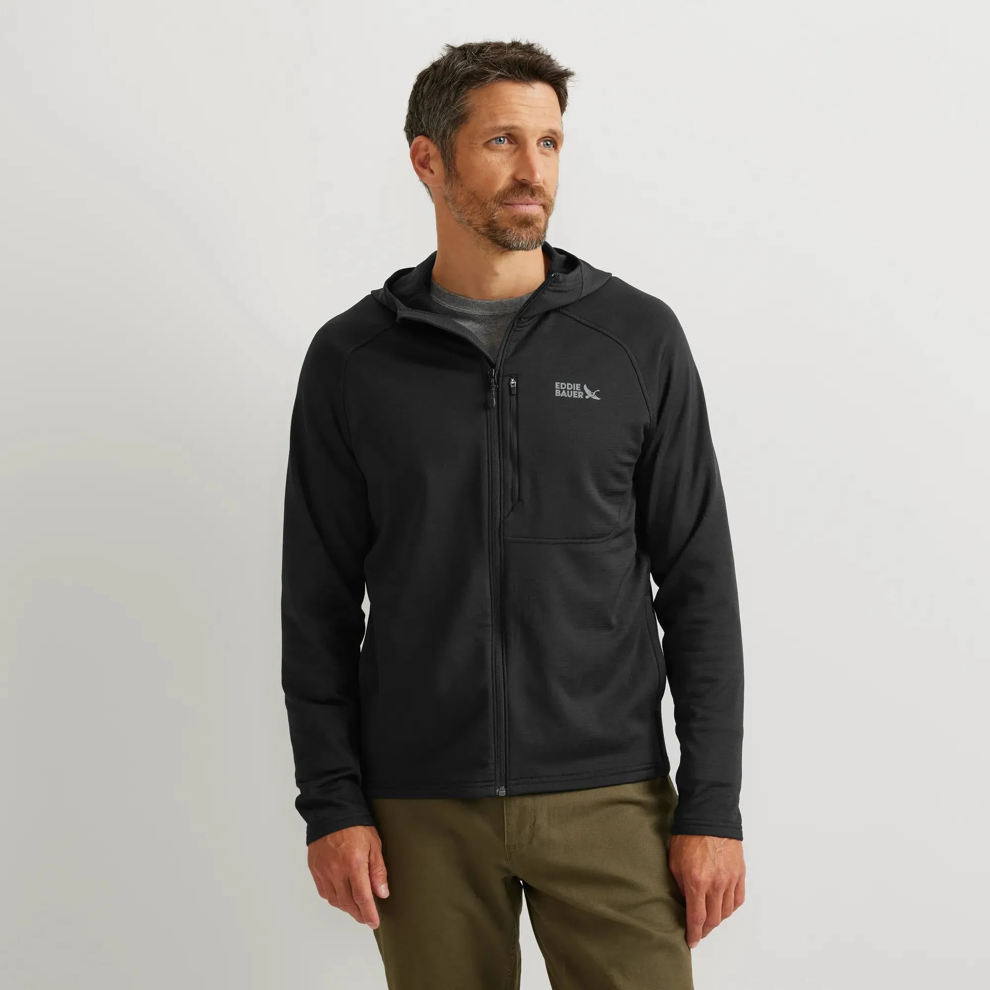 Men's High Route Grid Fleece-Lined Full-Zip Hoodie warna hitam di Joy368