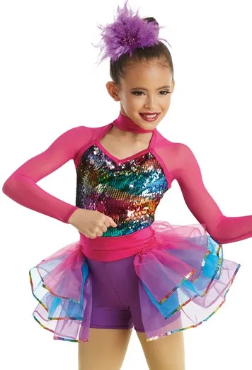 Multi Color Sparkle Biketard with Bustle dari Joy368 dengan detail sequin pelangi