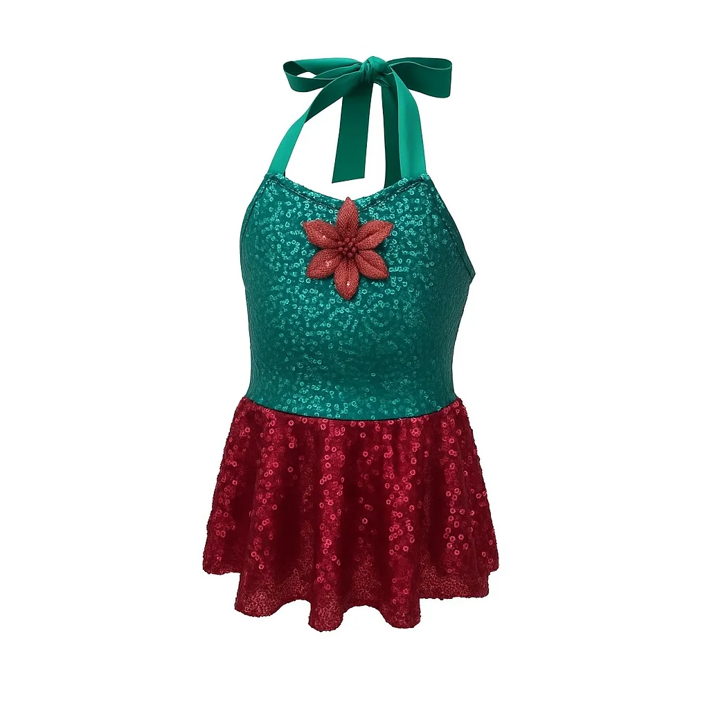 Dua buah dress natal motif poinsettia dari koleksi Joy368