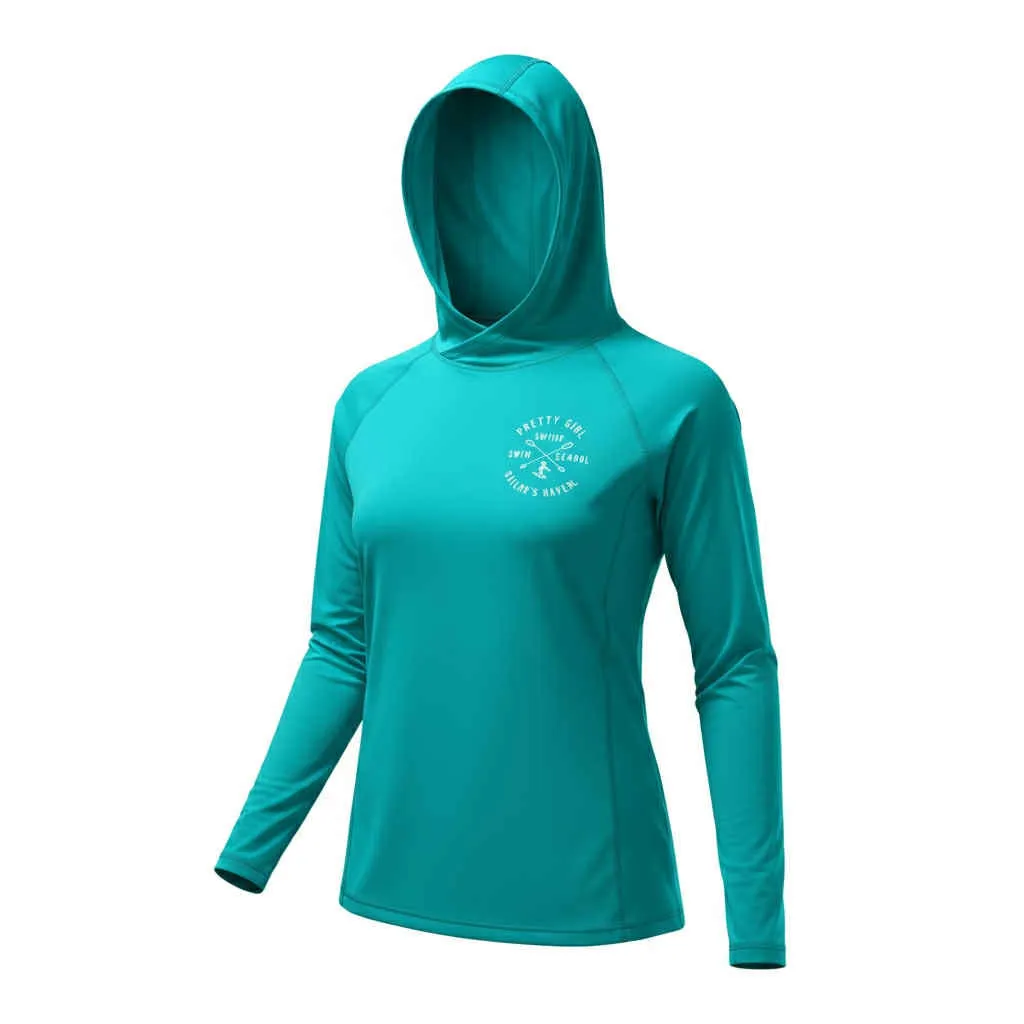 UPF 50 Teal Coverup Hoodie warna teal cerah untuk perlindungan maksimal dari sinar UV