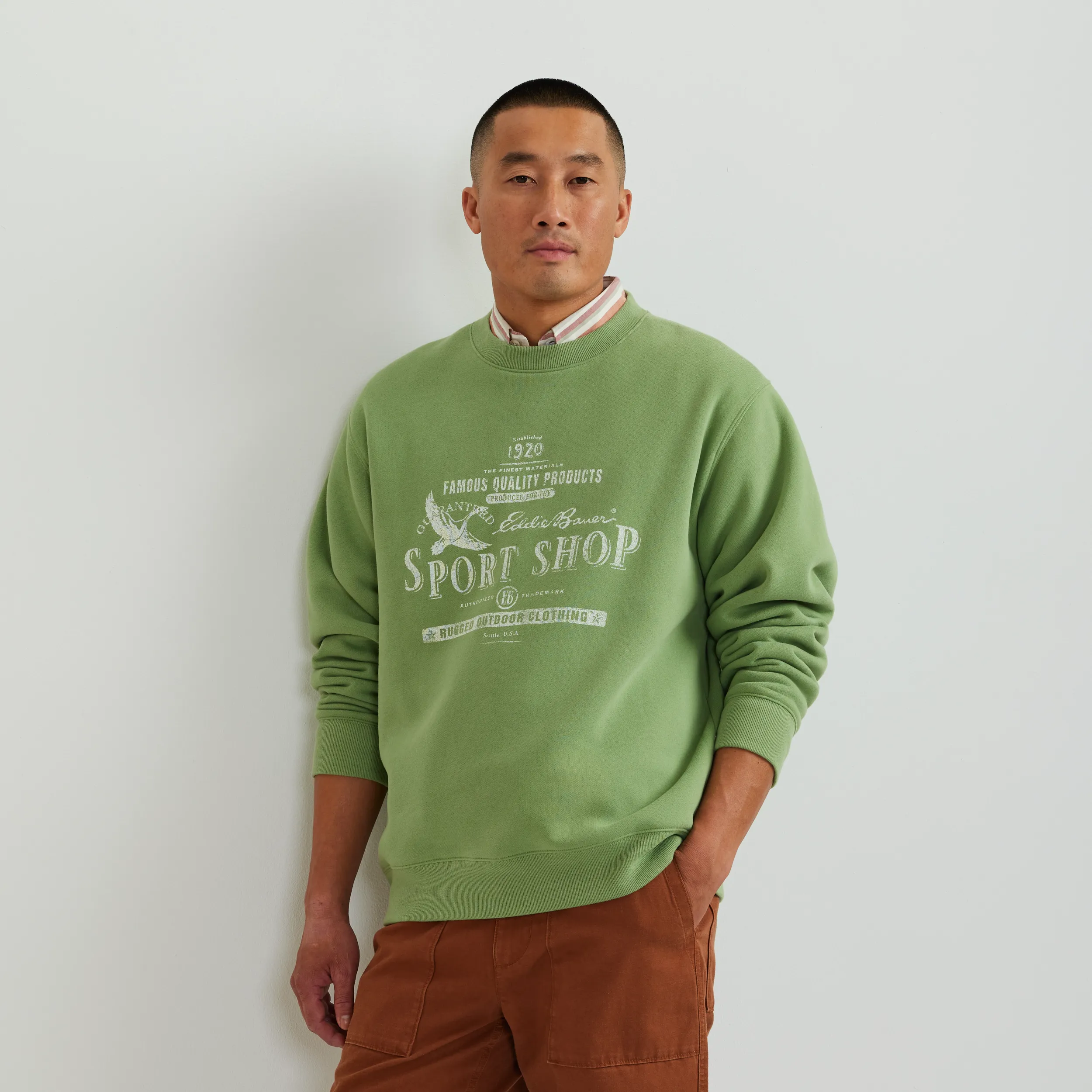 Vintage Soft Sport Shop Crew Sweatshirt Pria Warna Grove di Joy368