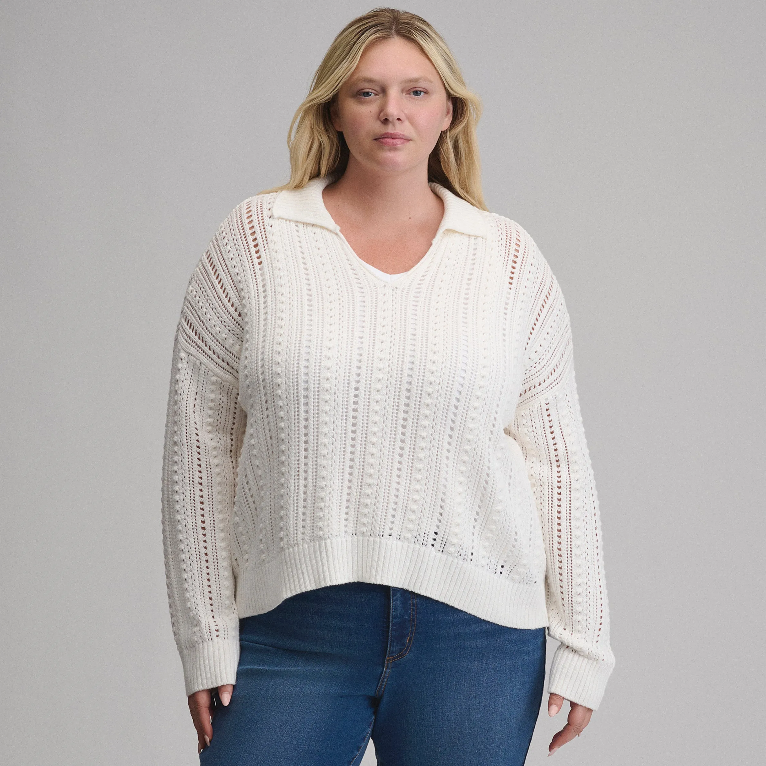 Women's Long-Sleeve Slub Johnny Collar Sweater stylish warna Dusty Rose dari Joy368