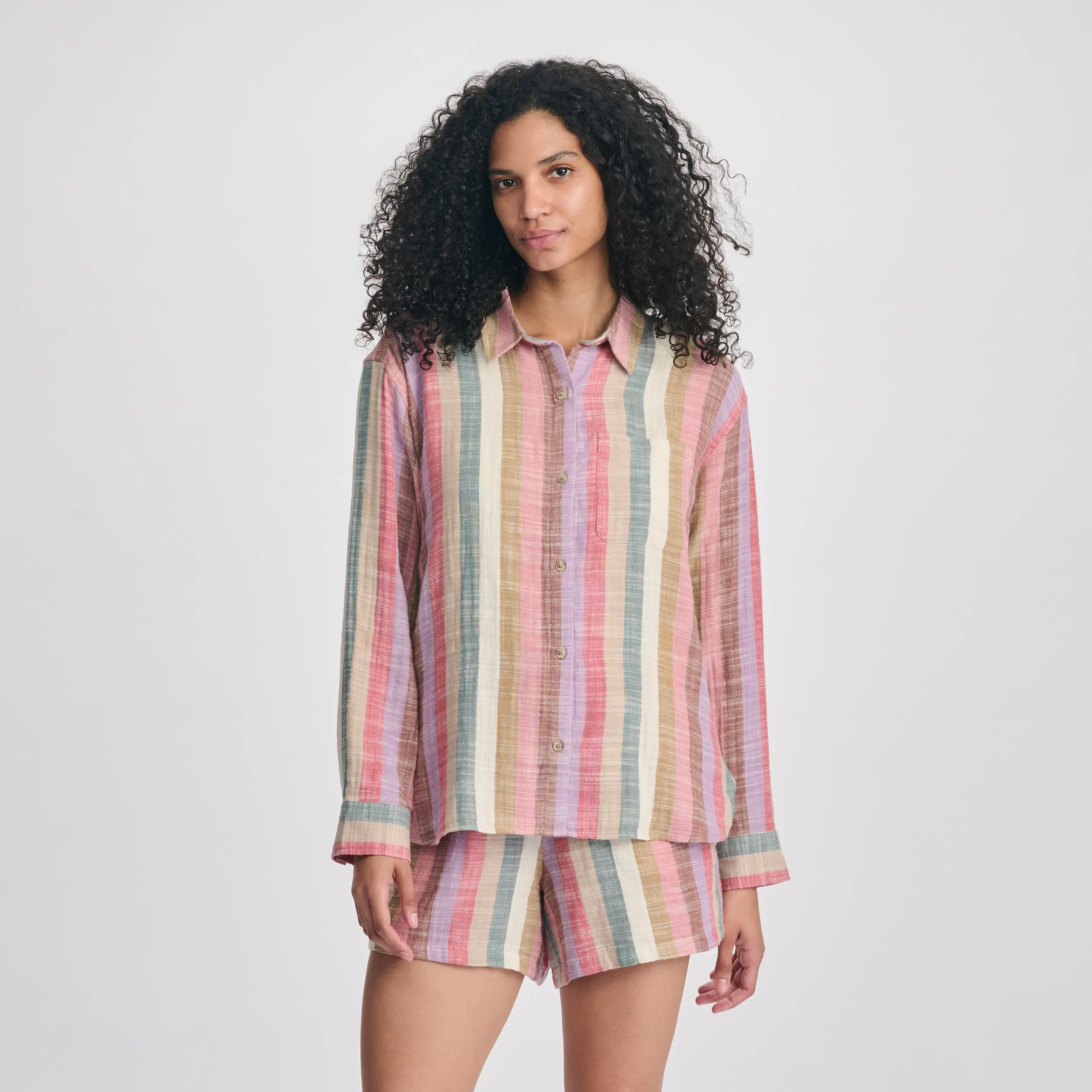 Woven Stripe Cotton Long Sleeve Shirt wanita dari koleksi Joy368